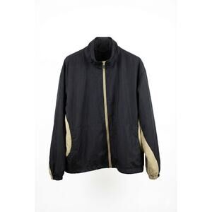 CMODC Men's Full Zip Windbreaker Jacket Black Tan Color Block Size L Large